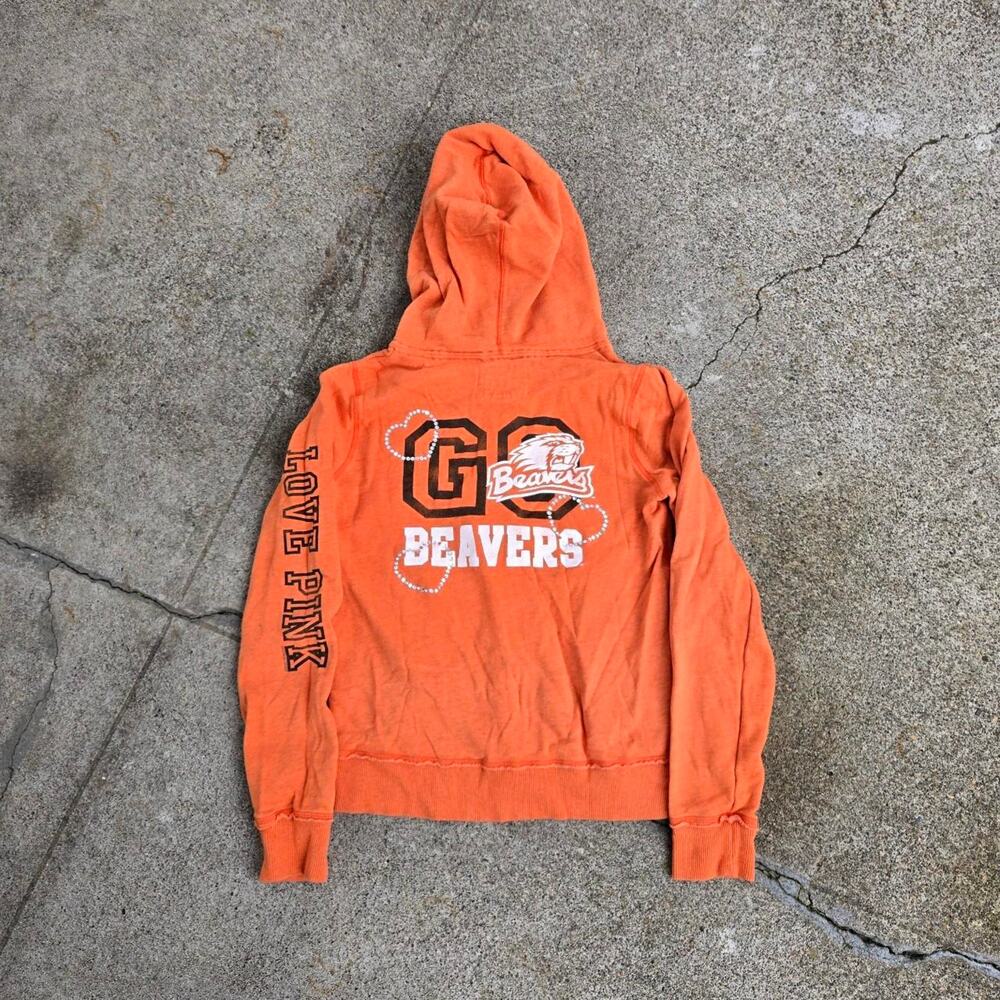 Vtg Y2k VICTORIA'S SECRET Pink Oregon State Beavers College Zip Up Hoodie XS Fit